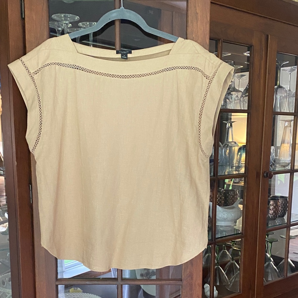 Ann Taylor Factory Beige Blouse with Lace Detail